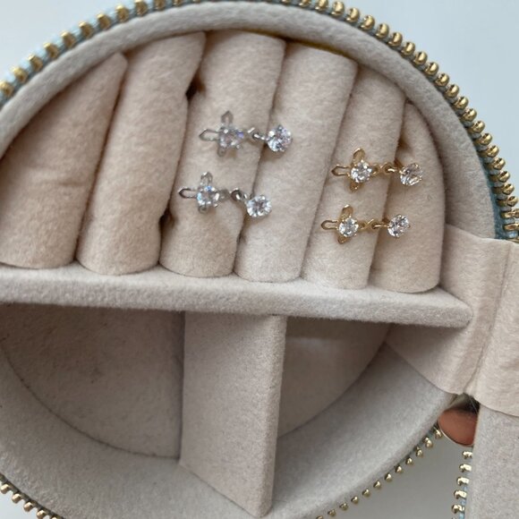 NWT Penelope Cross Earrings // 10kt Italian Solid Gold + CZ (Yellow Gold) - Picture 5 of 11